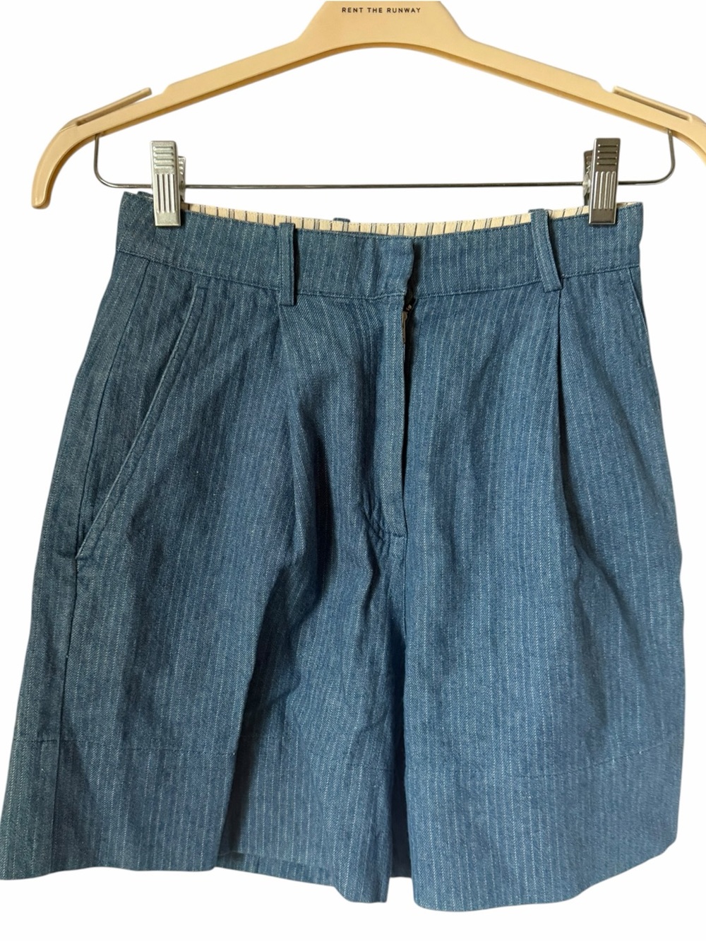 Sessun High Waist Blue Pinstripe Shorts Cotton Linen Lightweight Summer Pleated